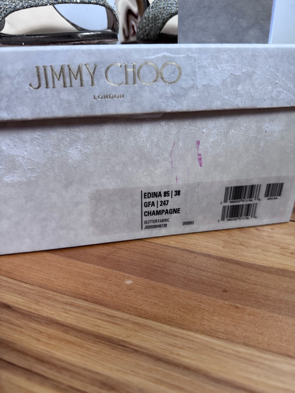 Jimmy Choo Edina 85 mm champagne Metallic Gold Glitter Ankle-Strap Block Heels - Picture 4 of 12